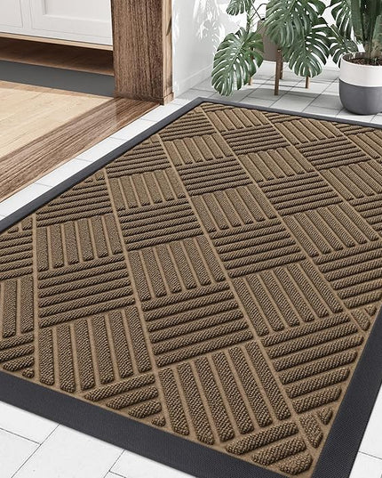 Smiry Front Door Mat Outside Entrance, Heavy Duty Outdoor Indoor Natural Rubber Doormat, Non Slip, Trap Dirt and Moisture, Easy Clean, Low Profile Patio Porch Entryway Mat, 35x23, Brown