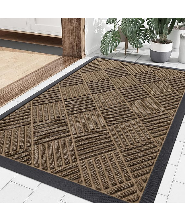 Smiry Front Door Mat Outside Entrance, Heavy Duty Outdoor Indoor Natural Rubber Doormat, Non Slip, Trap Dirt and Moisture, Easy Clean, Low Profile Patio Porch Entryway Mat, 35x23, Brown