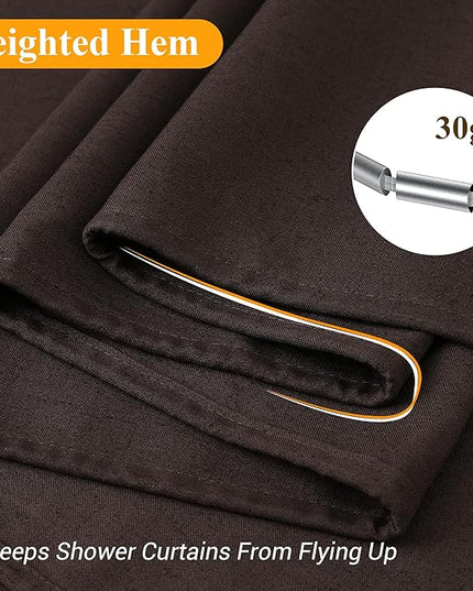 Naturoom Chocolate Brown 42 Inch Shower Curtain - Stall Narrow Half Linen Ultra Thick Fabric Shower Curtain Set with Hooks, Boho Farmhouse Rustic RV Camper Bath Curtains for Bathroom, 42x72