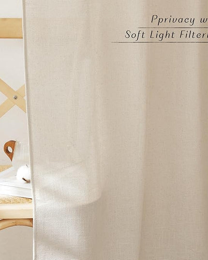 NICETOWN Cream Beige Linen Blackout Curtains for Bedroom 84 Inches Long, Back Tab/Rod Pocket Living Room Drapes, Thermal Insulated Textured Country Farmhouse Curtains, 2 Panels, 52" W x 84" L