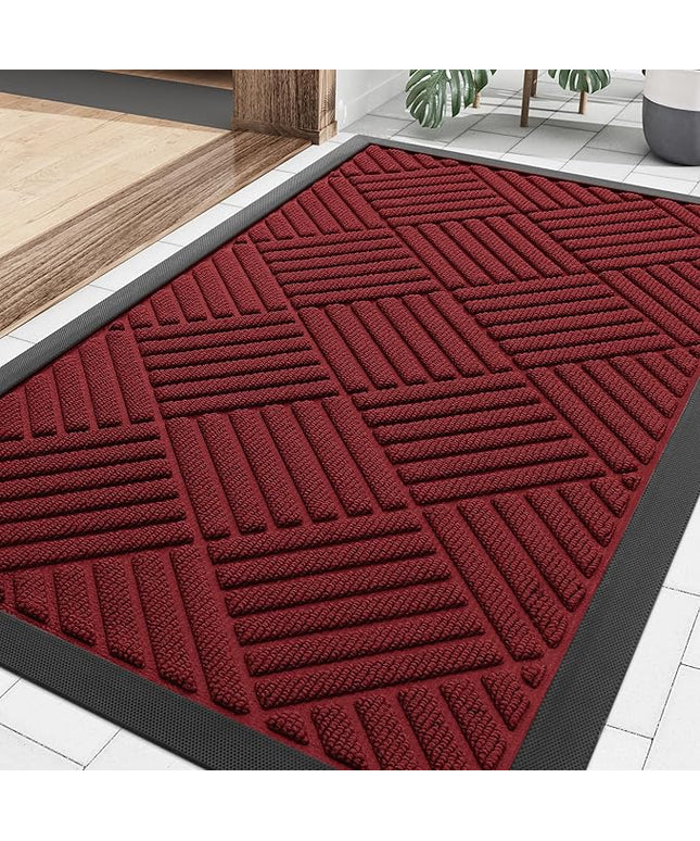 Smiry Front Door Mat Outside Entrance, Heavy Duty Outdoor Indoor Natural Rubber Doormat, Non Slip, Trap Dirt and Moisture, Easy Clean, Low Profile Patio Porch Entryway Mat, 29.5x17, Wine Red