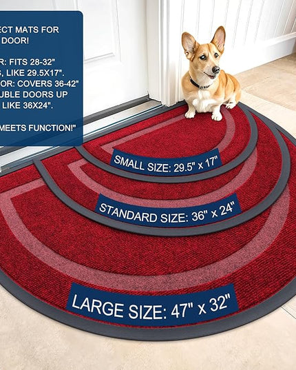 OLANLY Half Circle Door Mat Indoor Outdoor Entrance Welcome, Waterproof All-Season, All-Weather Doormat, Sturdy Natural Rubber, Low Profile, Easy Clean Patio Porch Entryway Mat, 47x23, Wine Red