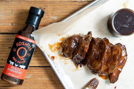 Kosmos Q Peach Habanero BBQ Sauce, Sweet and Spicy Barbecue Sauce for Ribs, Pork, Chicken, or Brisket, Thick Marinade & Finishing Glaze with Real Peach and Habanero Pepper, Gluten Free, 15.5 Oz Bottle