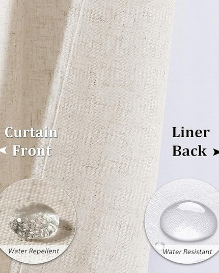 Naturoom Beige Linen Shower Curtain with Snap in Liner Set Rustic Farmhouse Shower Curtains for Bathroom 200GSM Textured Cream Burlap Cloth Double Bath Curtains with See Through Top Window 72x72