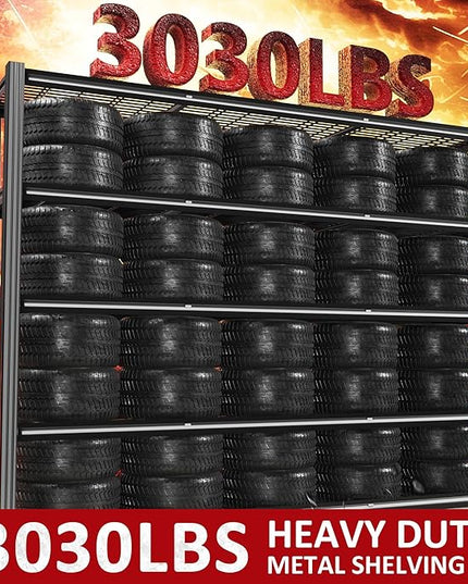 60" W Garage Shelving Heavy Duty Metal Shelving 3030LBS Storage Shelves Adjustable 5 Tier Metal Shelves for Storage Industrial Shelves for Garage, Warehouse, 24." D x 60'' W x 72'' H