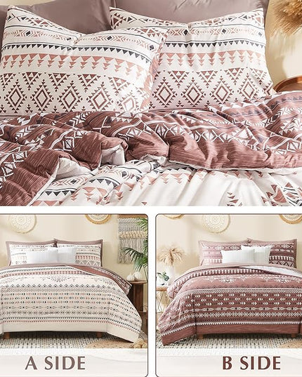 Geniospin King Size Comforter Set- 7 Pieces Boho Bed in a Bag, Western Bedding Set for All Seasons, Reversible Aztec Bedding, Lightweight Comforter Bed Set with Sheets, Pillowcases & Shams