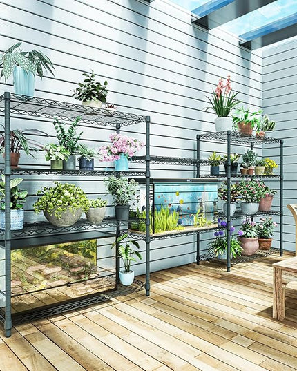 IZEUK Outdoor Metal Storage Shelving Unit, 4-Tier Heavy Duty Wire Rack Organizer with Rust-Resistant and Corrosion-Proof Coating (Grey, 17.7" D x 47.24" W x 59" H)