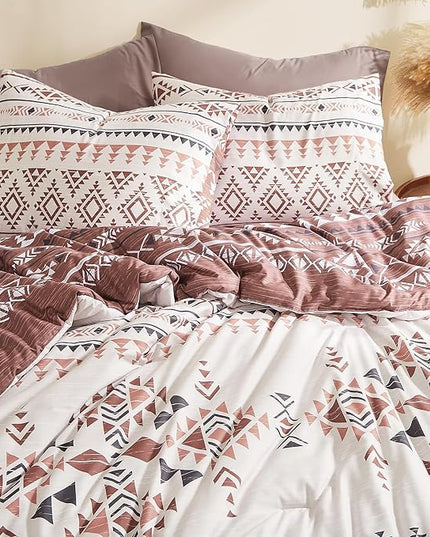 Geniospin King Size Comforter Set- 7 Pieces Boho Bed in a Bag, Western Bedding Set for All Seasons, Reversible Aztec Bedding, Lightweight Comforter Bed Set with Sheets, Pillowcases & Shams