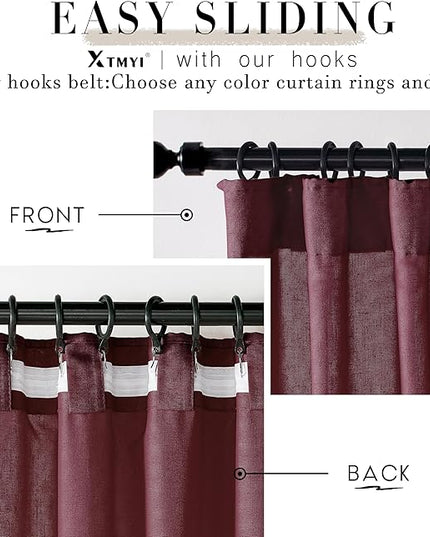 Maroon Wine Red Curtains 96 Inches Long for Living Room 2 Panels Set Linen Hooks Track Solid Regular Xmas Holiday Country Farmhouse Christmas Seasonal Themed Winter Curtains for Dining Room Bedroom