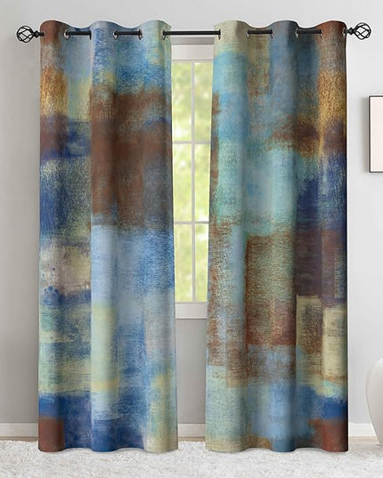 Asuexpect Abstract Curtains 2 Panels Abstract Rust Curtain Room Darkening Grommet Window Treatments Modern Decorative for Bedroom Living Room, 42x72 Inches, Blue Rust
