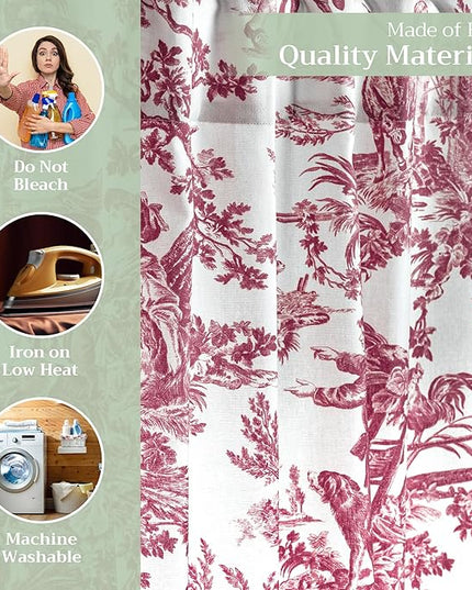 Maison d' Hermine Curtains for living room 100% Cotton 84 inch length Two Panels Light Filtering Toile Curtains for Bedroom with rod and loop Pockets (The Miller Red (White Background), 50"W x 84"L)