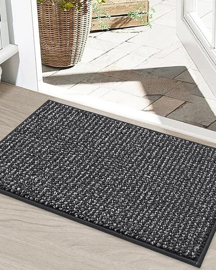 BEQHAUSE Dirt Trapper Door Mat 20" x 32", Non-Slip Washable Doormats Entrance Mat, Dirt Resistant and Absorbent Welcome Mat, Low Profile Floor Mats for Front Back Door and Entryway, Charcoal