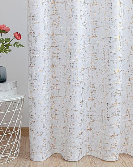 Taisier Home Gold Foil Print Linen Textured Curtains Geometric Dots Pattern Design Curtains for Nursery Toy Room Thermal Insulated Window Treatment 2 Panels 54" L,White and Gold Curtains Print