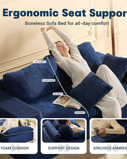 74.8” Cloud Couch, Modular Loveseat Sofa, Convertible Sofas Bed, Deep Seat Sofa, Cozy Sofa for Living Room, Office and Bedroom, Corduroy, Blue