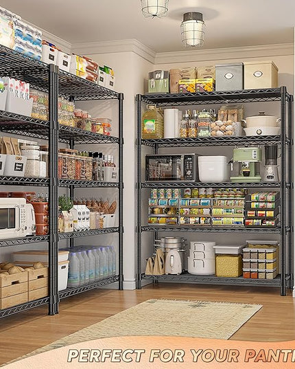 REIBII Storage Shelves with Wheels Wide Wire Shelving Unit with Wheels 75.2"H Tall Metal Shelves for Storage Sturdy Heavy Duty Shelving Deep Pantry Shelves 5 Tier Storage Rack, Keep Organized, 2 Pack