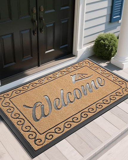 Yimobra Welcome Mat, Heavy Duty Sturdy Door Mats for Home Entrance Outdoor Indoor, Front Doormat for Outside Patio Floor Entry Porch Garage Office, Waterproof, Low Profile, 60 x 36, Yellow