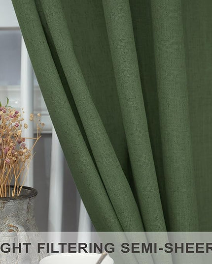 Christmas Olive Green Curtains 108 Inches Long for Living Room 2 Panels Set Back Tab Pocket Avocado Green Boho Drape Neutral Aesthetic Cottagecore Decor Linen Sheer Light Curtain for Kids Bedroom 9 FT