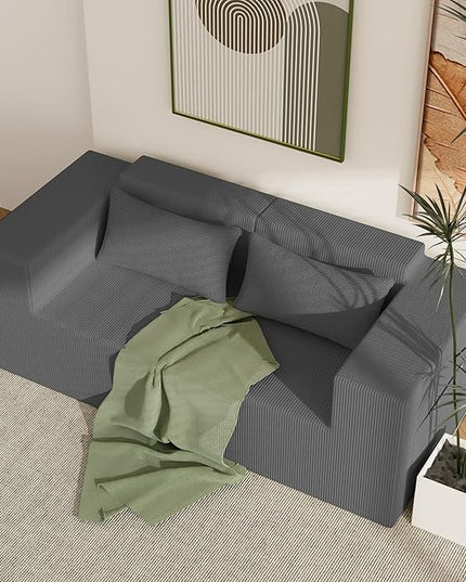 Minimalist Modular Corduroy Cloud Couch Sectional – Oversized Boneless Memory Foam Sofa for Living Room, Modern Comfy Couch, No Assembly Needed（Chaise Lounge,Grey）