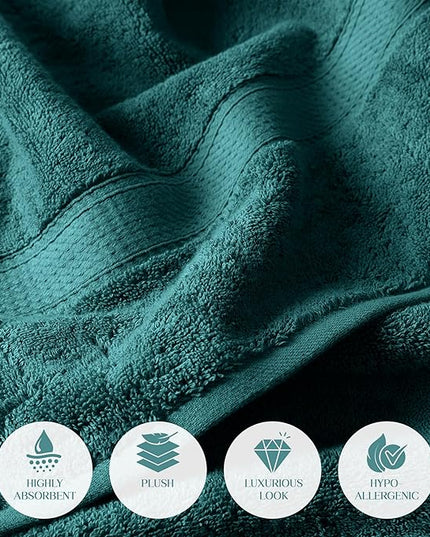 Superior Egyptian Cotton Pile Bath Towel Set of 2, Ultra Soft Luxury Towels, Thick Plush Essentials, Absorbent Heavyweight, Guest Bath, Hotel, Spa, Home Bathroom, Shower Basics, Teal