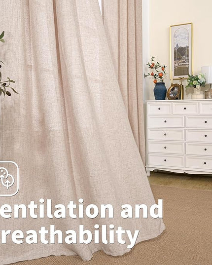 BGment Taupe Linen Curtains 95 Inch Long for Living Room - Burlap Textured Light Filtering Window Treatments Grommet Sheer Drapes for Farmhouse, 2 Panels, 52 X 95 Inch