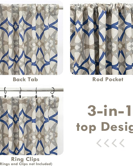 DriftAway Alexander Blackout Curtains for Living Room Linen Blend Pattern Match Thermal Insulated Room Darkening Geo Moroccan Mid Century Back Tab Bedroom Drapes 2 Panels 52 x 96 Inch Linen Navy