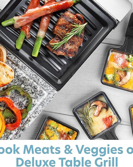 Electric Cheese Raclette Table Grill w Nonstick Grilling Plate & Cooking Stone- Indoor Smokeless Korean BBQ 8 Person Tabletop Cooker Hotplate- Melt, Grill Meat Veggies for Home Dinner Party, Xmas Gift