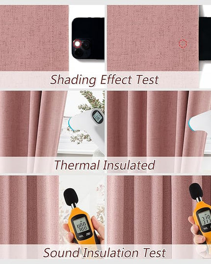 Guken Linen Blackout Curtains 96 Inch Length 2 Panels Set for Living Room Bedroom Back Tab Thermal Insulated 100% Black Out Linen Drapes Room Darkening Window Curtains 96 Inches Long, Ash Rose