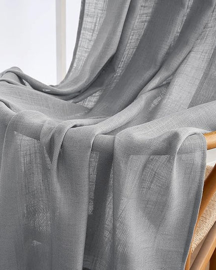 MIULEE Grey Linen Curtains 84 Inch Length for Bedroom Living Room, Soft Thick Linen Textured Window Drapes Gray Semi Sheer Light Filtering Rod Pocket Back Tab Burlap Look, 2 Panels, 37x84 Inches