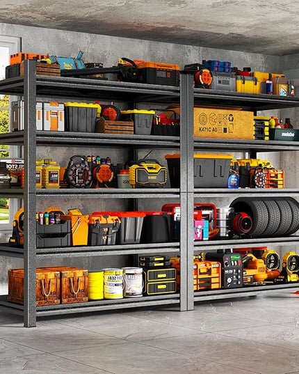 Metal Garage Shelving Unit, Heavy Duty 5-Tier Adjustable Storage Rack, Steel Shelving, 3020 lbs Capacity, Industrial Shelves for Heavy Tools and Equipment, Ideal for Garage, Basement, Black, 72"