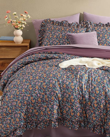 Queen Comforter Set - 7 Pieces Ruffle Deep Forest Bedding Sets, Shabby Chic Farmhouse Bed in a Bag with Ruffle Comforter, Sheets, Pillowcases & Shams