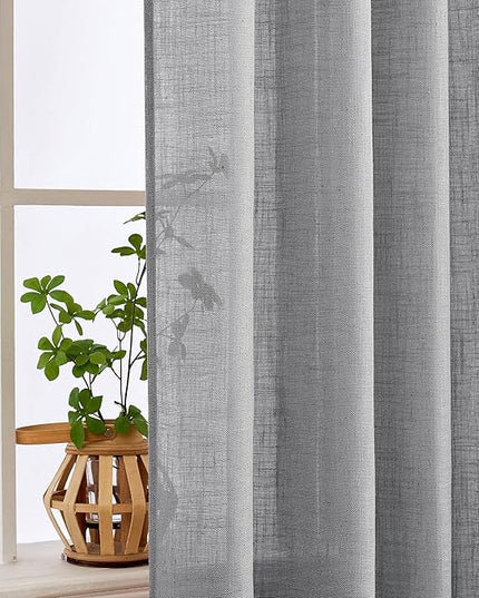 MIULEE Grey Linen Curtains 84 Inch Length for Bedroom Living Room, Soft Thick Linen Textured Window Drapes Gray Semi Sheer Light Filtering Rod Pocket Back Tab Burlap Look, 2 Panels, 37x84 Inches