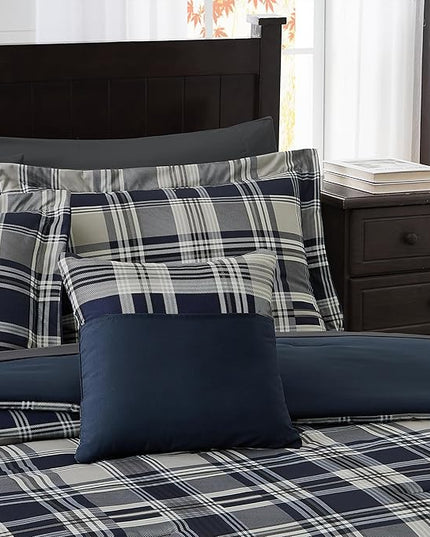 MaiRêve Navy Blue Twin XL Comforter Set, Twin XL Bedding Sets for Boys Girls 5 Pieces for Dorm Farmhouse All Season Lightweight &Comfy with Fitted Sheet, Flat Sheet (Navy Blue, Twin XL, 66"x90")