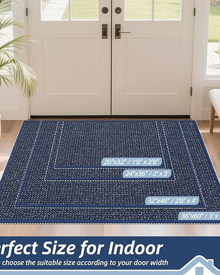 BEQHAUSE Dirt Trapper Door Mat 32" x 48", Non-Slip Washable Doormats Entrance Mat, Dirt Resistant and Absorbent Welcome Mat, Low Profile Floor Mats for Front Back Door and Entryway, Blue