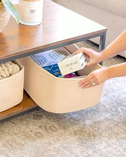 NaturalCozy Storage Baskets 16.8”x13”x7.6” Cotton Rope Woven Baskets for Organizing 3-Pack | Toy Storage Bins | Basket for Shelves, Laundry, Blanket, Clothes, Closet, Kitchen, Bathroom, Gifts