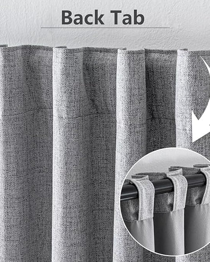 100% Blackout Curtains 72 inch Length 2 Panels Faux Linen Long Drapes for Bedroom Living Room Black Out Room Darkening Curtain Thermal Insulated Back Tab Rod Pocket(W52 x L72, Light Grey)