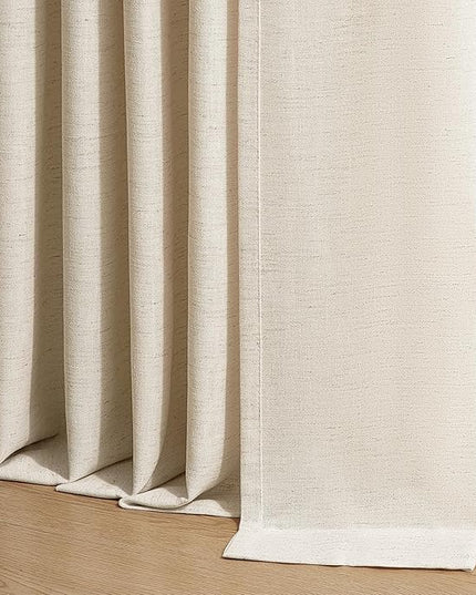 Topfinel Pinch Pleated Curtains 90 Inches Long 2 Panels Set,Sand Beige Semi Sheer Cotton Blend Fabric Aesthetic Advanced Curtain Drapes for Living Room Bedroom,40x90 inch Length
