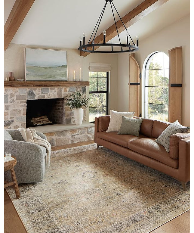 Loloi Magnolia Home by Joanna Gaines Millie Collection MIE-03 Gold/Charcoal 5'-3" x 5'-3", .25" Pile Height, Round Area Rug