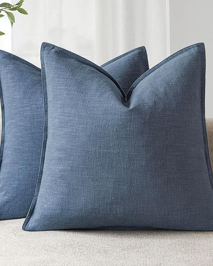 Foindtower Pack of 2, Decorative Linen Soild Throw Pillow Covers Soft Accent Euro Cushion Case Farmhouse Neutral Pillowcase for Chair Couch Sofa Bedroom Living Room Home Decor 26 x 26 Inch Dark Blue