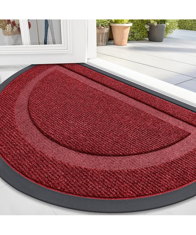 OLANLY Half Circle Door Mat Indoor Outdoor Entrance Welcome, Waterproof All-Season, All-Weather Doormat, Sturdy Natural Rubber, Low Profile, Easy Clean Patio Porch Entryway Mat, 36x24, Wine Red