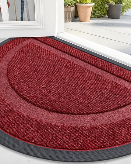 OLANLY Half Circle Door Mat Indoor Outdoor Entrance Welcome, Waterproof All-Season, All-Weather Doormat, Sturdy Natural Rubber, Low Profile, Easy Clean Patio Porch Entryway Mat, 47x23, Wine Red