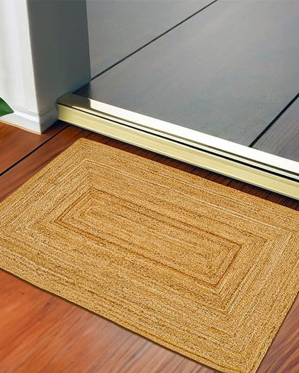 Hand Woven Jute Area Rug - 2’x3’ Feet - Rustic Beige Reversible Rectangular Rugs for Bedroom, Kitchen, Living Room - Vintage Natural Braided Entry Floor Décor Boho Jute Rug 2x3 Feet