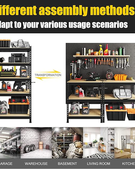 PrimeZone Storage Shelves 5 Tier Adjustable Garage Storage Shelving, Heavy Duty Metal Storage Utility Rack Shelf Unit for Warehouse Pantry Closet Kitchen, 28" x 12" x 59", Black
