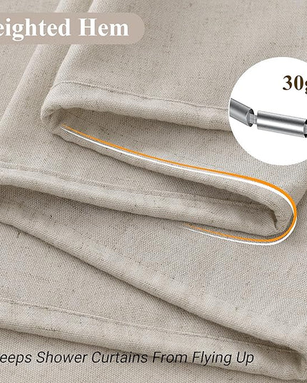 Naturoom Apricot Linen Shower Curtain, Cloth Textured Fabric Shower Curtain Set with Hooks, Simple Elegant Modern Farmhouse Country Ultra Thick Bath Curtains for Bathroom,Water Repellent,60x72