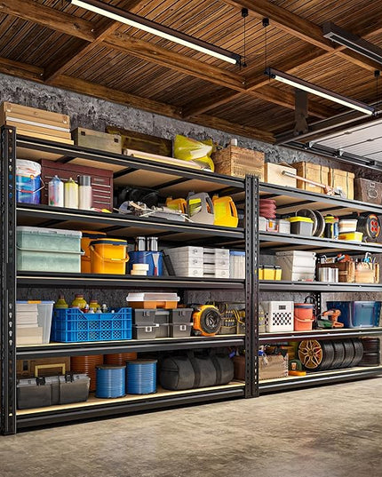 55" W Storage Shelves, 2550LBS Garage Shelving, 5-Tier Metal Shelving Unit, Adjustable Heavy Duty Shelving for Garage, Warehouse, Pantry, Kitchen, 55" W × 24" D × 72" H, Black