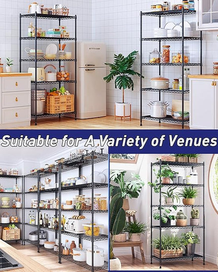 Storage Shelves Adjustable Metal Shelving Unit 5 Tier Wire Shelving,1010LBS Pantry Shelves Sturdy Steel Wire Shelf for Laundry Bathroom Kitchen Pantry, 13.6" D x 21.5" W x 59.4" H, 2PCS
