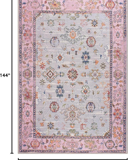 GLN Rugs Traditional Collection - Machine Washable Area Rug, Traditional Washable, Non Slip, Low Pile Chenille Rug, Living Room, Bedroom, Kitchen Rug (9'5"x12' Pink and Gray)