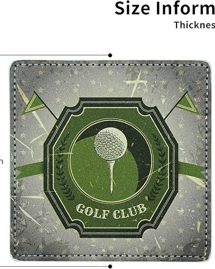 Marble Coasters Square Leather Drinks Coaster Set with Holder for Coffee Table Bar Home Decor 4 Inches Set of 6 (Golf, One Size)