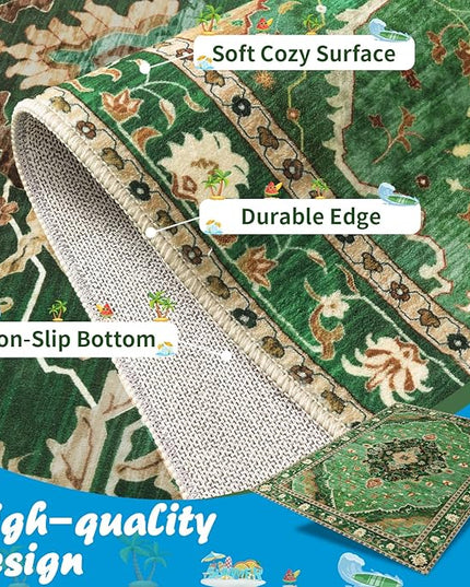 Ciicool Washable Vintage Area Rug, 2x3ft Small Boho Rug, Ultra Soft Rugs for Entryway, Non-Slip Entry Rugs Oriental Low-Pile Indoor Mat Floor Carpet for Entrance Bedroom Kitchen Bathroom Foyer Decor