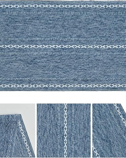 Artoid Mode Blue Rustic Cotton Linen Table Runner, Seasonal Embroidered Hollow Kitchen Dining Table Decoration for Home Party Decor 13x108 Inch