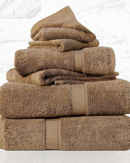 Superior Egyptian Cotton Pile 6 Piece Towel Set, Includes 2 Bath, 2 Hand, 2 Face Towels/Washcloths, Ultra Soft Luxury Towels, Thick Plush Essentials, Guest Bath, Spa, Hotel Bathroom, Latte